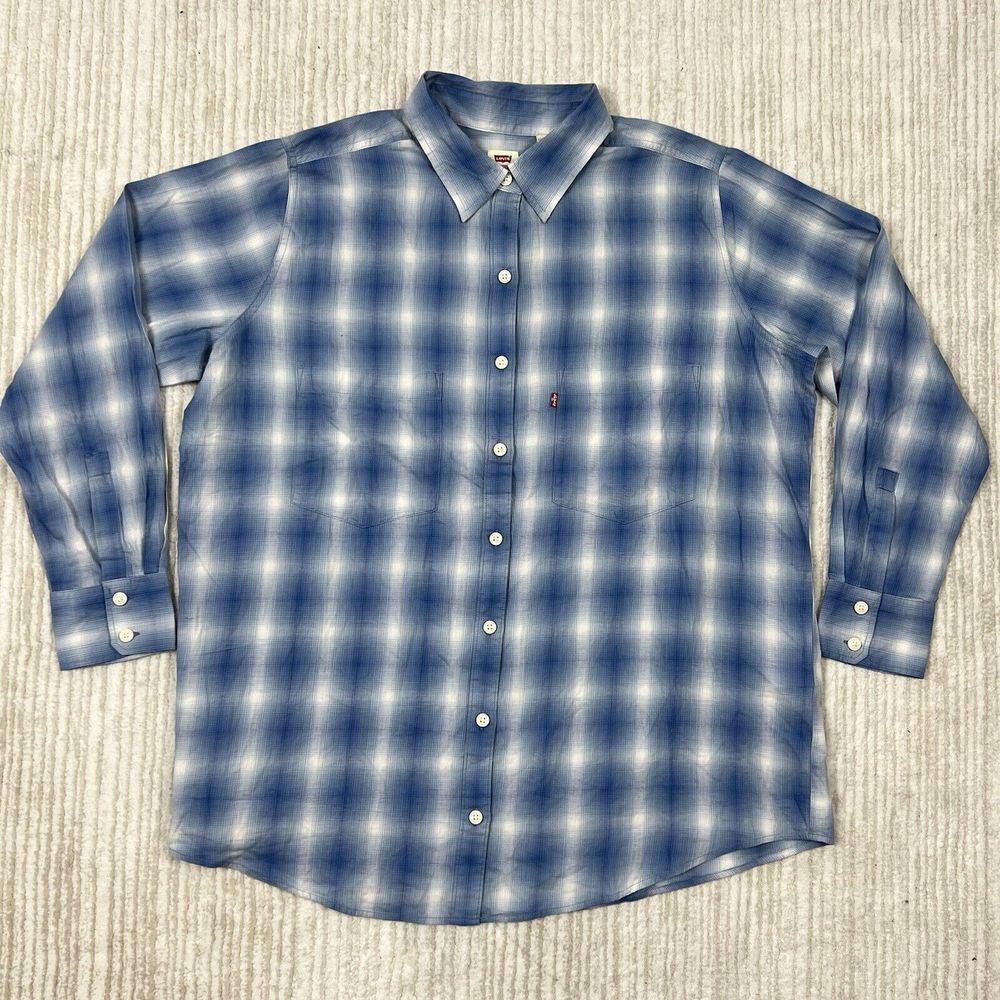 Levis Mens Long Sleeve Blue Plaid Button‎ Down Shirt Size XL Cotton